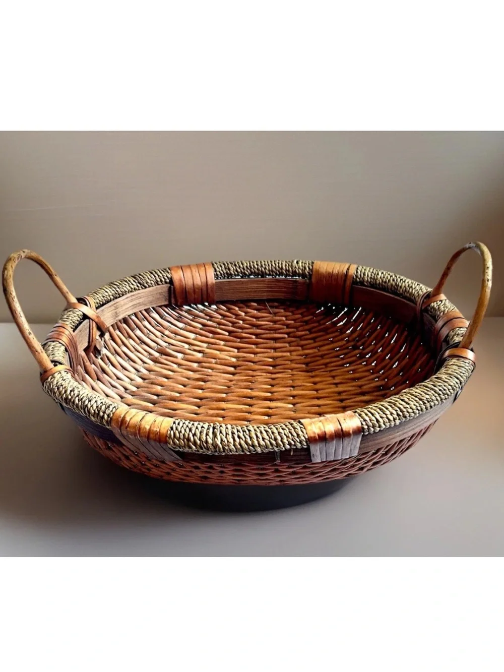 Woven Wicker Rattan Oval Basket Display Décor Storage Open Basket W/Handles 14”